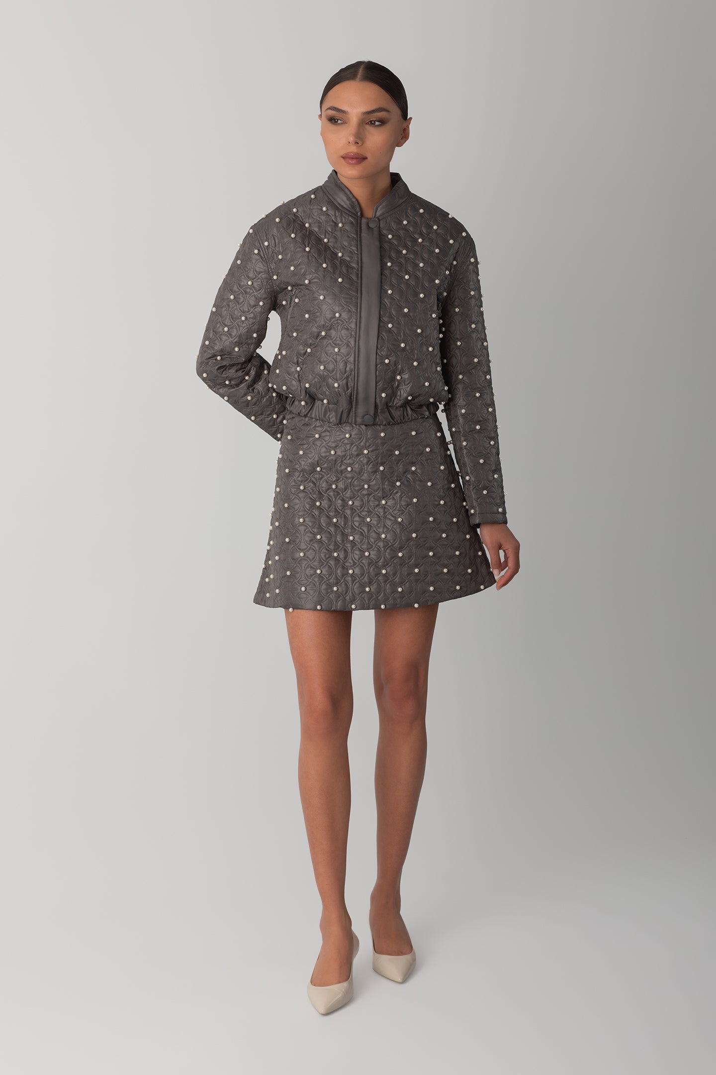 İNCİLİ KAPİTONE CEKET - ANTRASİT