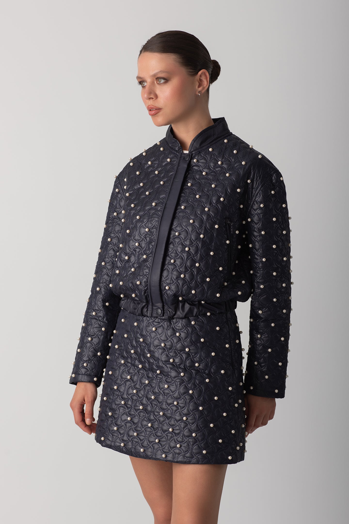 İNCİLİ KAPİTONE CEKET - LACİVERT