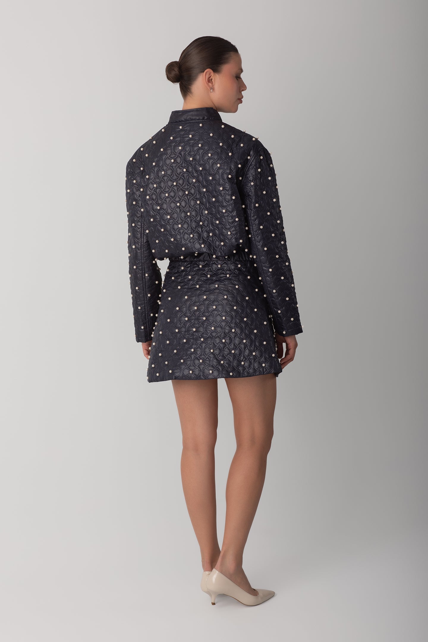 İNCİLİ KAPİTONE CEKET - LACİVERT