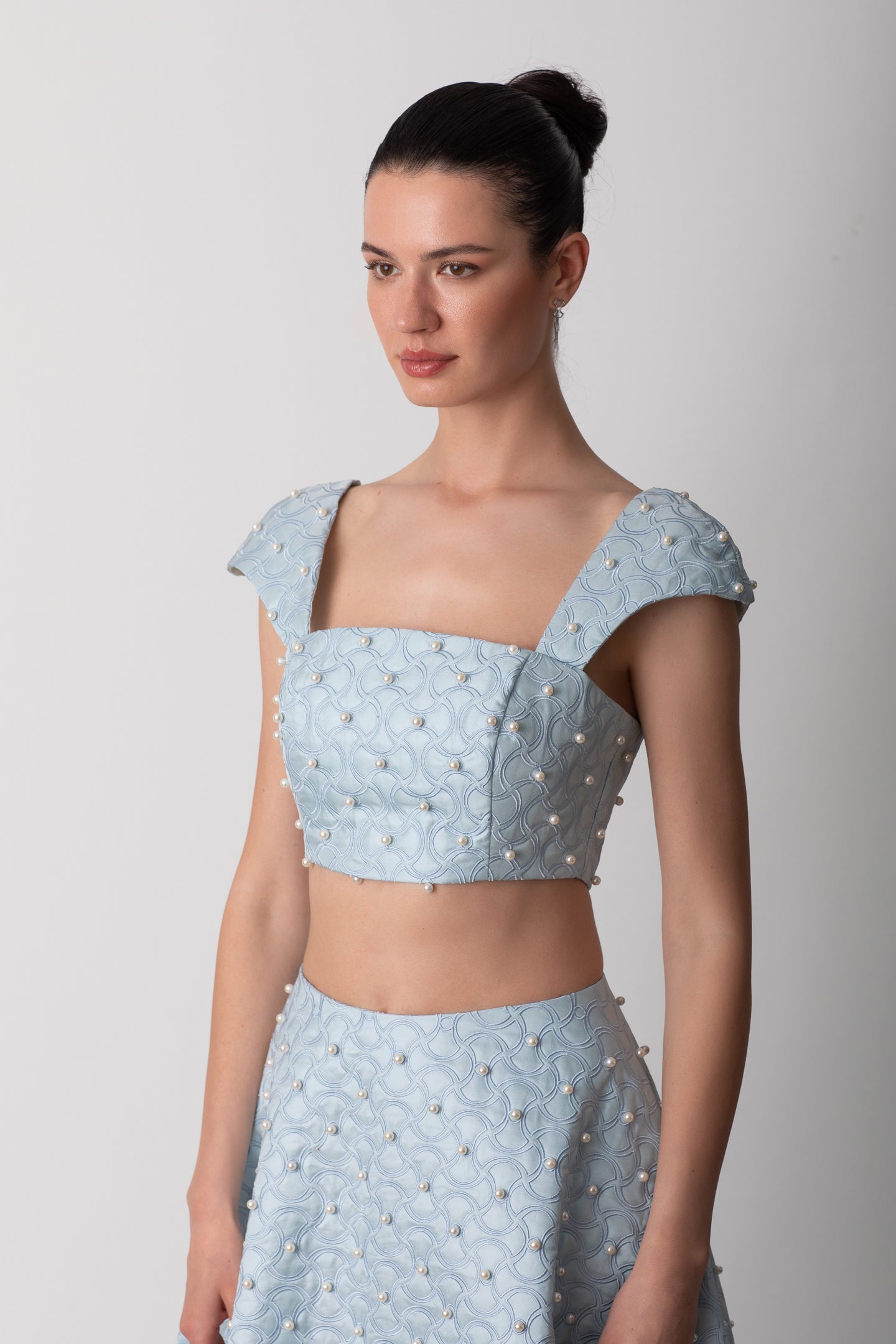 ŞANTUG İNCİLİ KOL DETAYLI MAVİ BÜSTİYER