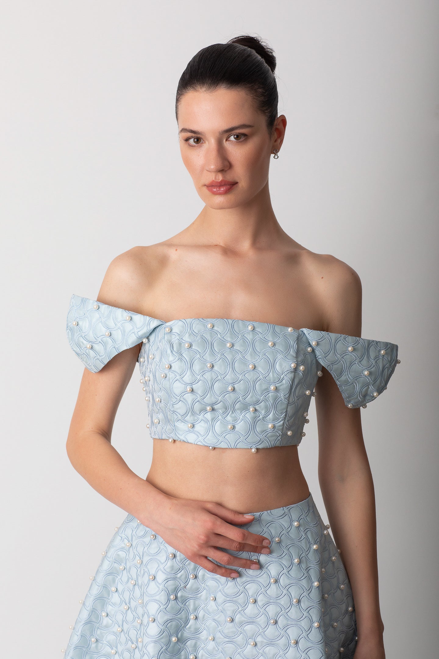 ŞANTUG İNCİLİ KOL DETAYLI MAVİ BÜSTİYER