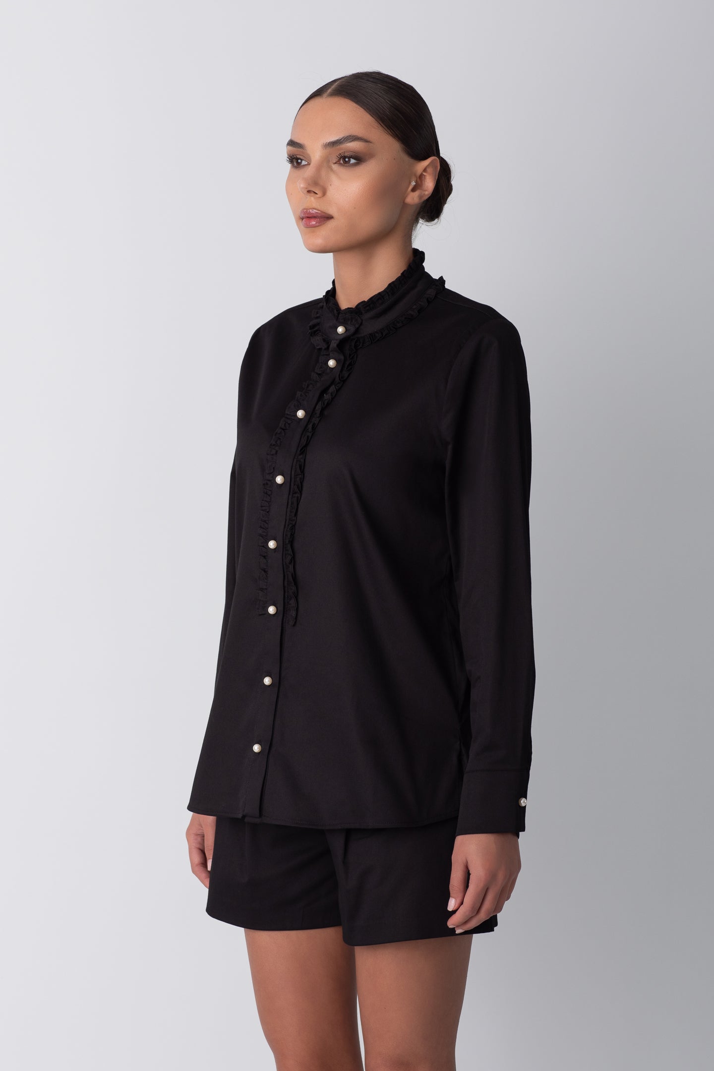 FIRFIRLI POPLİN SİYAH GÖMLEK