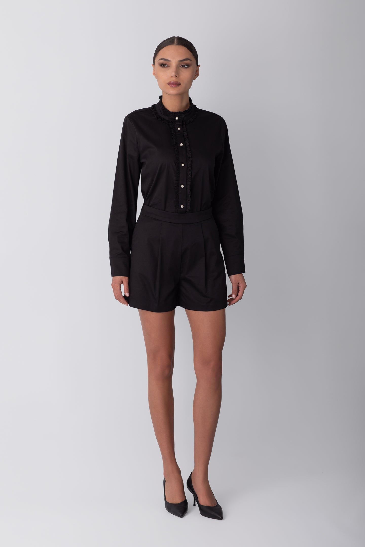 FIRFIRLI POPLİN SİYAH GÖMLEK