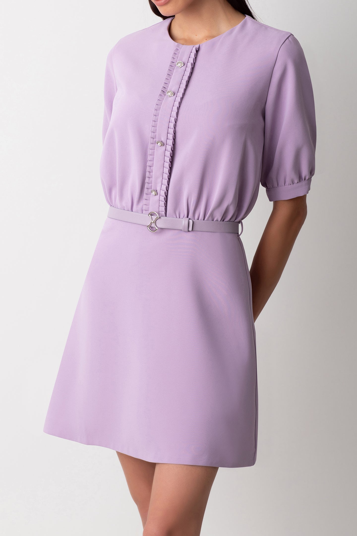 FIRFIR SÜSLEMELİ LİLA ELBİSE