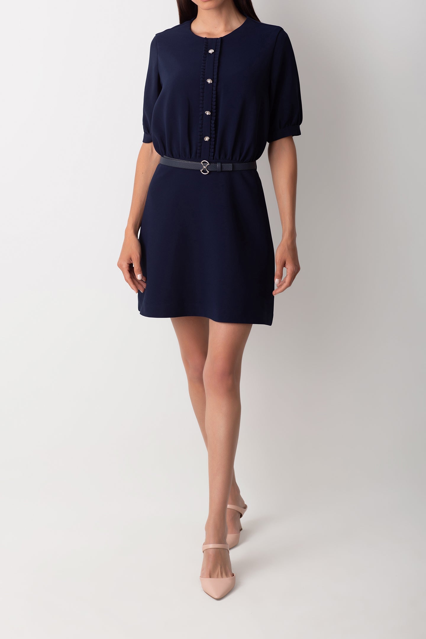 FIRFIR SÜSLEMELİ LACİVERT ELBİSE