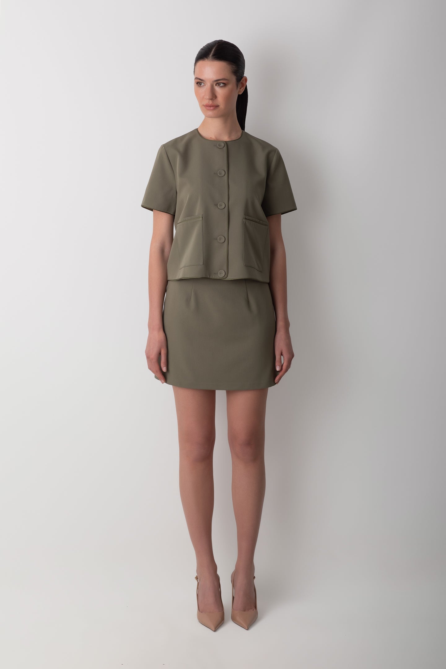 KISA KOLLU YAĞ YEŞİLİ CEKET