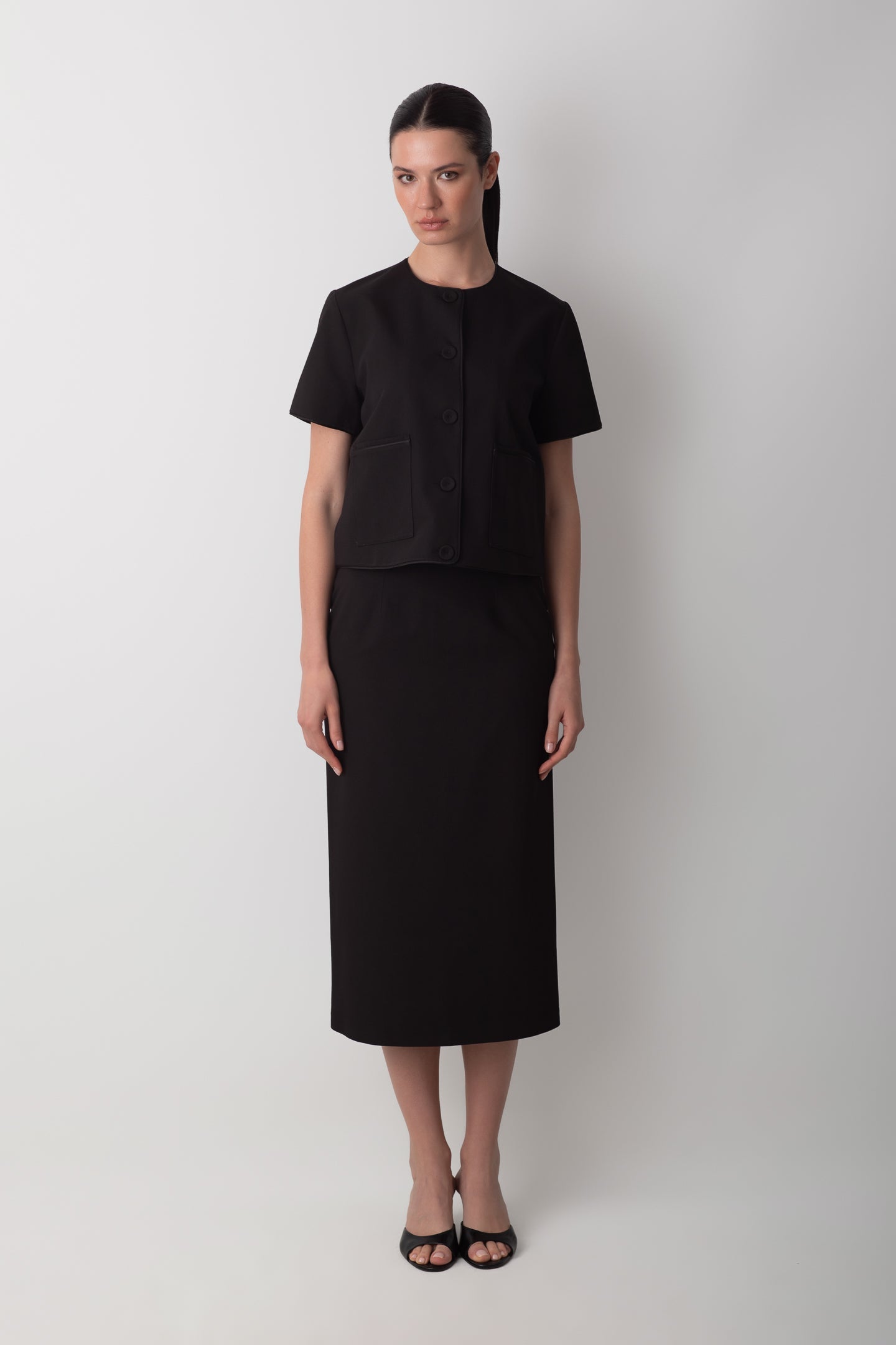 MİDİ KALEM YIRTMAÇ DETAYLI SİYAH ETEK