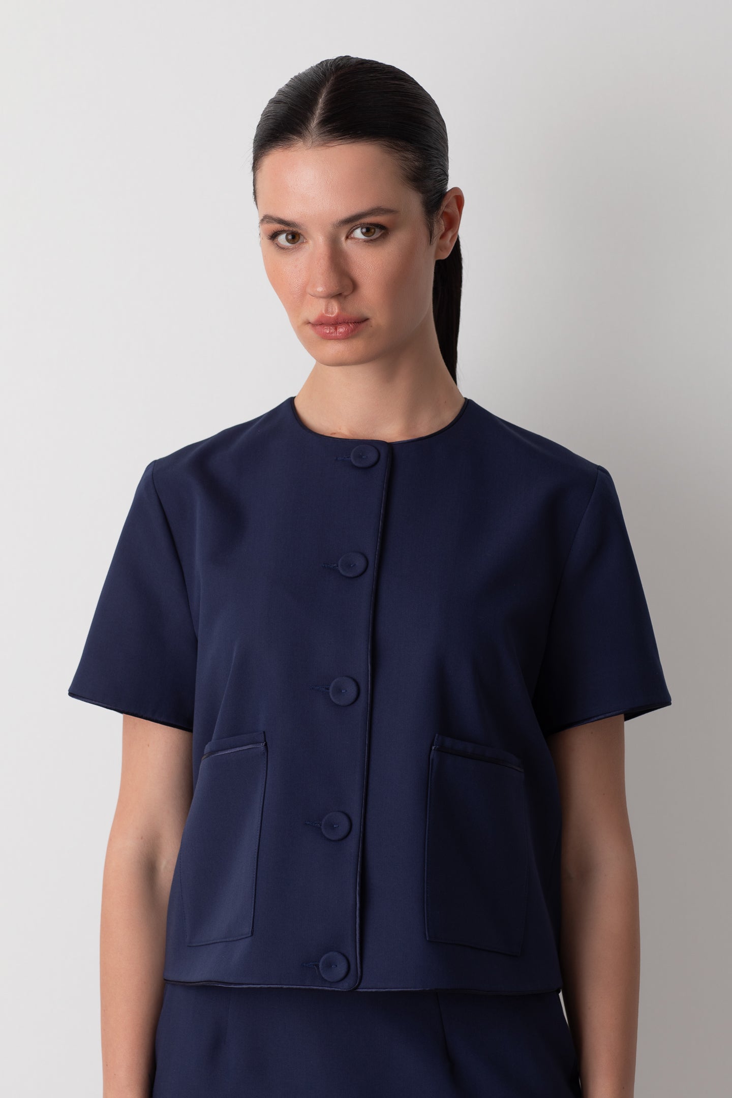 KISA KOLLU LACİVERT CEKET