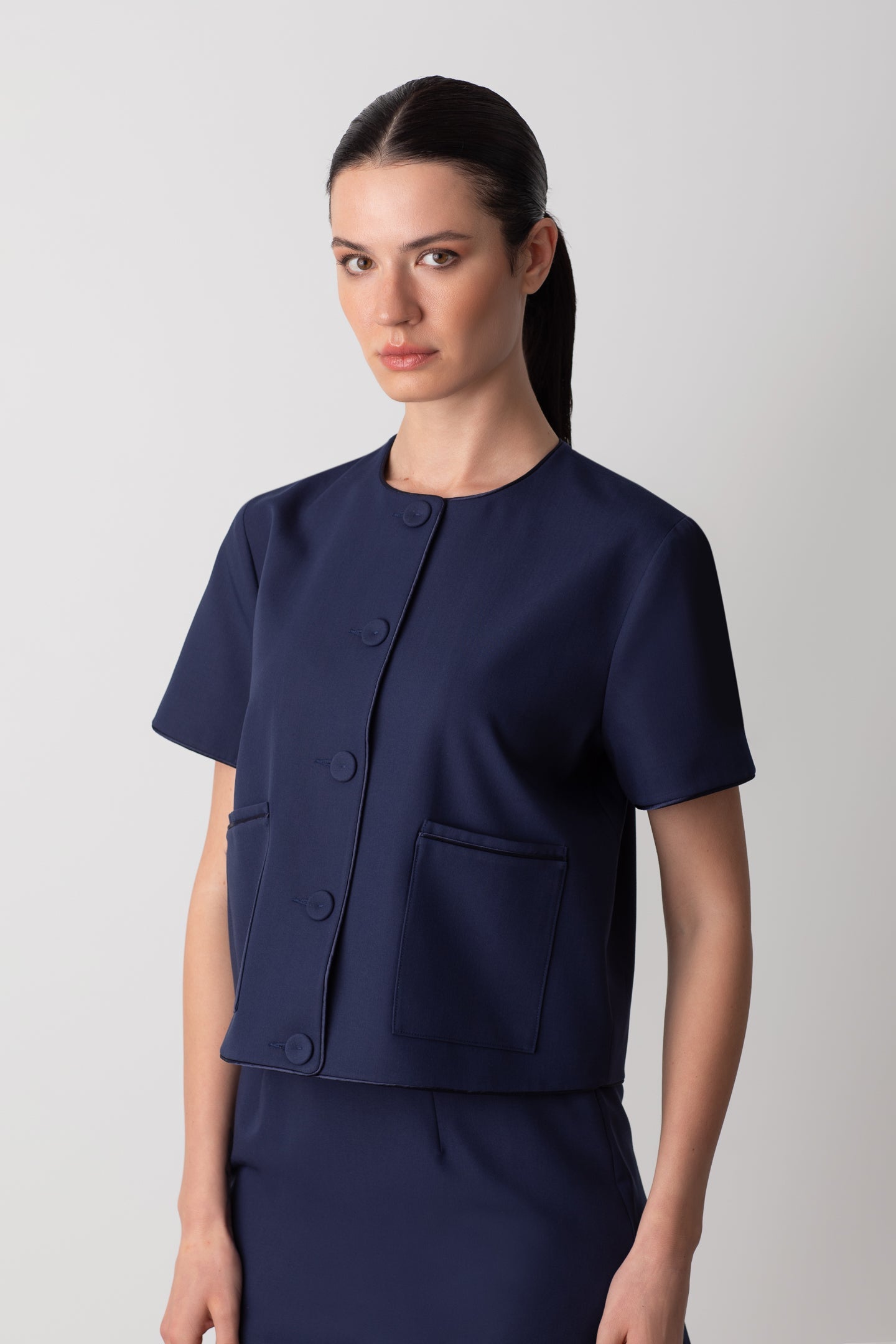 KISA KOLLU LACİVERT CEKET