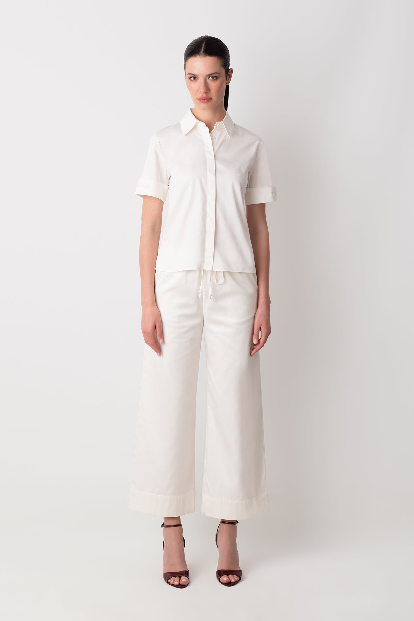 NAKIŞLI POPLİN BEYAZ PAÇASI BOL PANTOLON