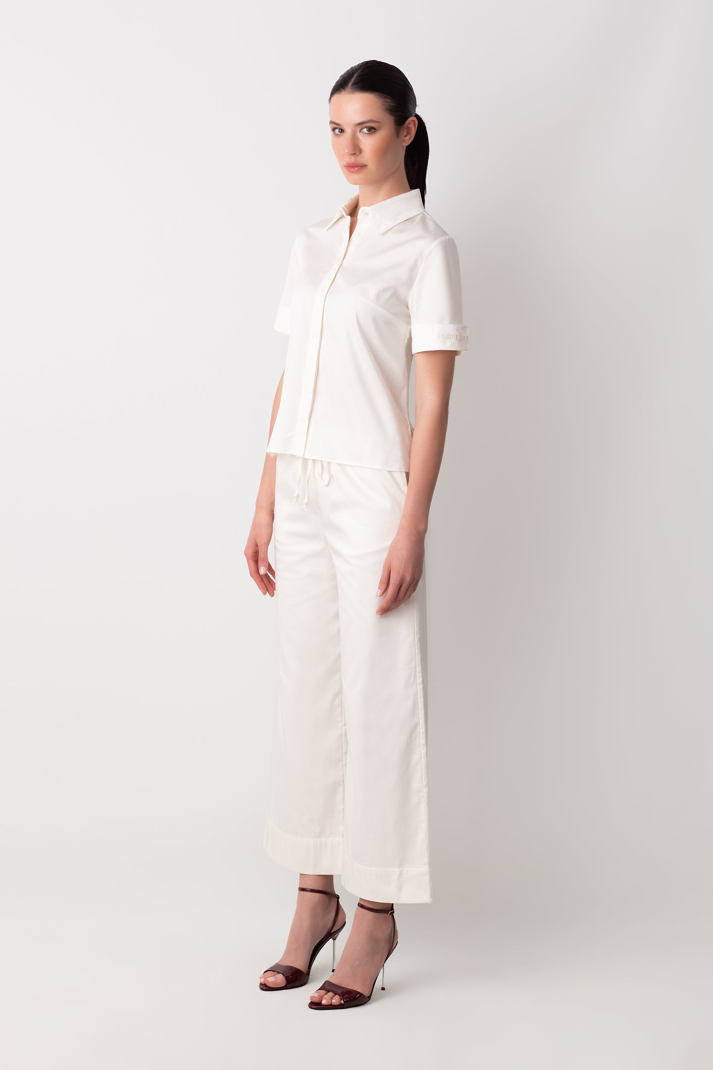 NAKIŞLI POPLİN BEYAZ PAÇASI BOL PANTOLON